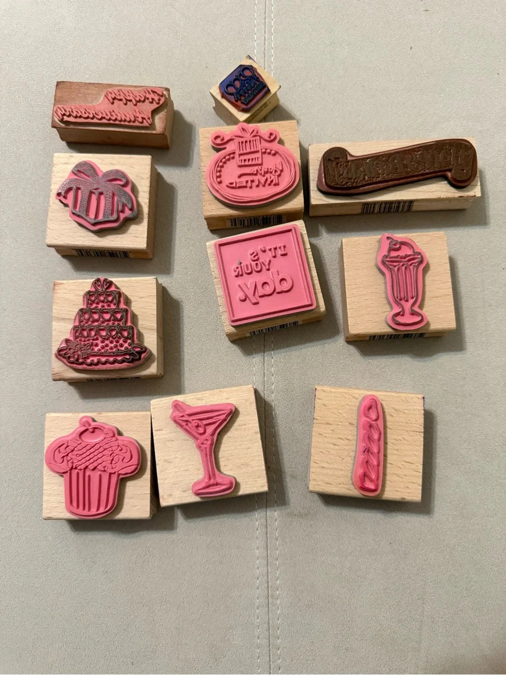Set of Eleven Celebration Themed Rubber Stamps